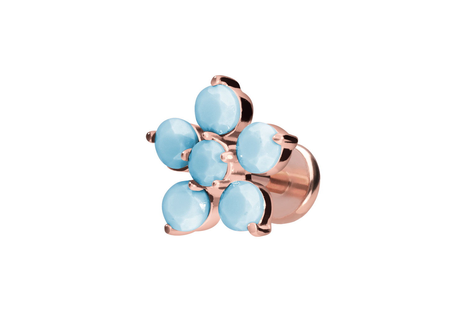 Titan Labret Piercing mit Push Fit BLUME + SYNTHETISCHE TÜRKISE
